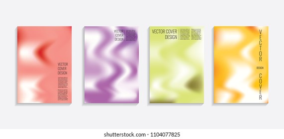 Modern covers with gradient wavy shapes. Futuristic minimal design with a multi-colored bionic background. A4 format. Eps10 vector. For poster, layout, placard, grunge paper, card, book.