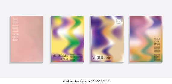 Modern covers with gradient wavy shapes. Futuristic minimal design with a multi-colored bionic background. A4 format. Eps10 vector. For poster, layout, placard, grunge paper, card, book.