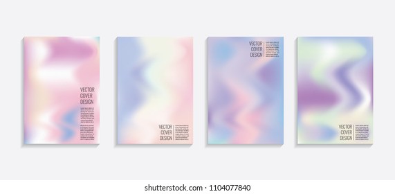 Modern covers with gradient wavy shapes. Futuristic minimal design with a multi-colored bionic background. A4 format. Eps10 vector. For poster, layout, placard, grunge paper, card, book.
