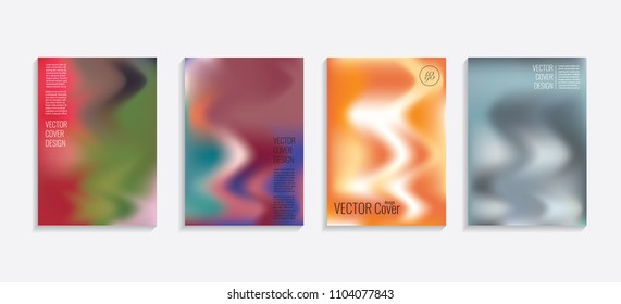 Modern covers with gradient wavy shapes. Futuristic minimal design with a multi-colored bionic background. A4 format. Eps10 vector. For poster, layout, placard, grunge paper, card, book.