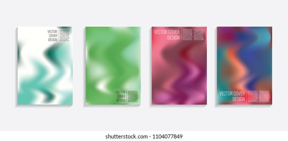 Modern covers with gradient wavy shapes. Futuristic minimal design with a multi-colored bionic background. A4 format. Eps10 vector. For poster, layout, placard, grunge paper, card, book.