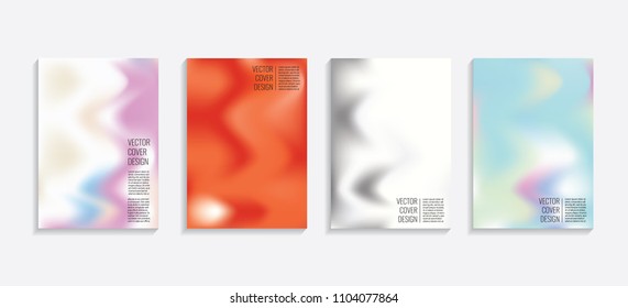 Modern covers with gradient wavy shapes. Futuristic minimal design with a multi-colored bionic background. A4 format. Eps10 vector. For poster, layout, placard, grunge paper, card, book.