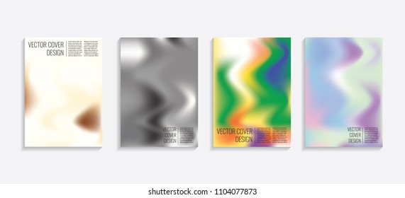 Modern covers with gradient wavy shapes. Futuristic minimal design with a multi-colored bionic background. A4 format. Eps10 vector. For poster, layout, placard, grunge paper, card, book.