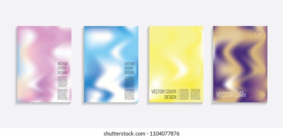 Modern covers with gradient wavy shapes. Futuristic minimal design with a multi-colored bionic background. A4 format. Eps10 vector. For poster, layout, placard, grunge paper, card, book.