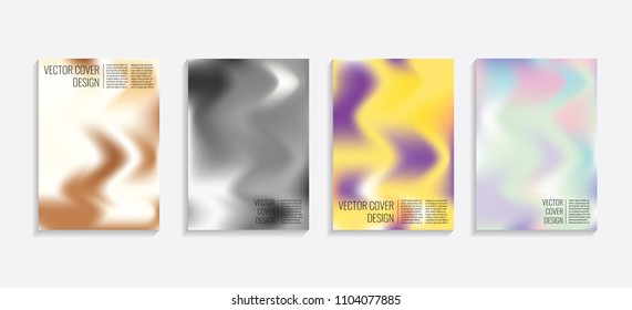 Modern covers with gradient wavy shapes. Futuristic minimal design with a multi-colored bionic background. A4 format. Eps10 vector. For poster, layout, placard, grunge paper, card, book.