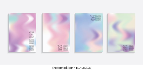 Modern covers with gradient wavy shapes. Futuristic minimal design with a multi-colored bionic background. A4 format. Eps10 vector. For poster, layout, placard, grunge paper, card, book.