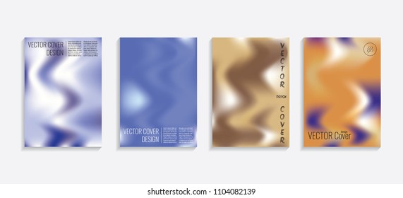 Modern covers with gradient wavy shapes. Futuristic minimal design with a multi-colored bionic background. A4 format. Eps10 vector. For poster, layout, placard, grunge paper, card, book.