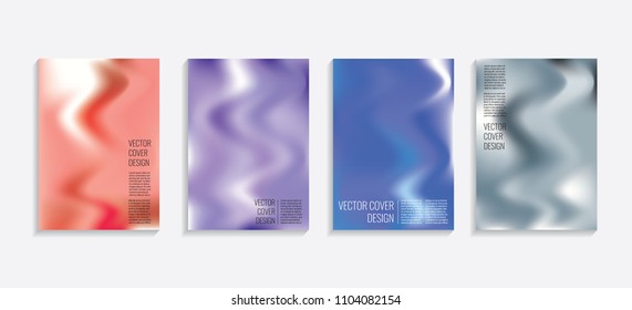 Modern covers with gradient wavy shapes. Futuristic minimal design with a multi-colored bionic background. A4 format. Eps10 vector. For poster, layout, placard, grunge paper, card, book.