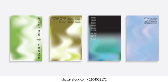 Modern covers with gradient wavy shapes. Futuristic minimal design with a multi-colored bionic background. A4 format. Eps10 vector. For poster, layout, placard, grunge paper, card, book.