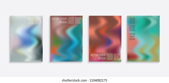 Modern covers with gradient wavy shapes. Futuristic minimal design with a multi-colored bionic background. A4 format. Eps10 vector. For poster, layout, placard, grunge paper, card, book.