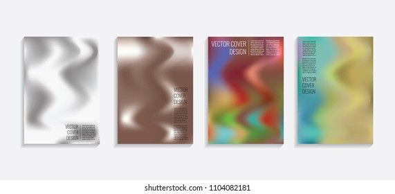 Modern covers with gradient wavy shapes. Futuristic minimal design with a multi-colored bionic background. A4 format. Eps10 vector. For poster, layout, placard, grunge paper, card, book.