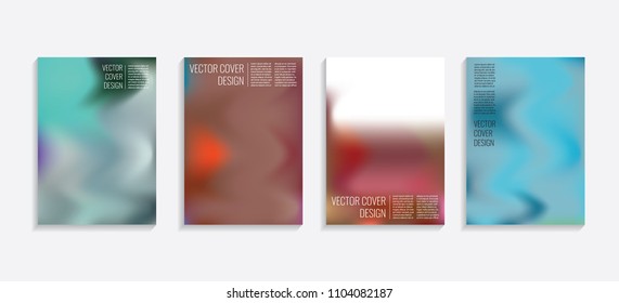 Modern covers with gradient wavy shapes. Futuristic minimal design with a multi-colored bionic background. A4 format. Eps10 vector. For poster, layout, placard, grunge paper, card, book.