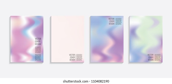 Modern covers with gradient wavy shapes. Futuristic minimal design with a multi-colored bionic background. A4 format. Eps10 vector. For poster, layout, placard, grunge paper, card, book.
