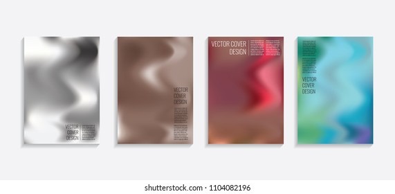 Modern covers with gradient wavy shapes. Futuristic minimal design with a multi-colored bionic background. A4 format. Eps10 vector. For poster, layout, placard, grunge paper, card, book.