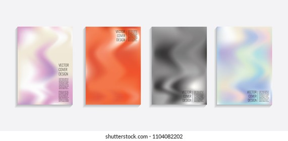 Modern covers with gradient wavy shapes. Futuristic minimal design with a multi-colored bionic background. A4 format. Eps10 vector. For poster, layout, placard, grunge paper, card, book.