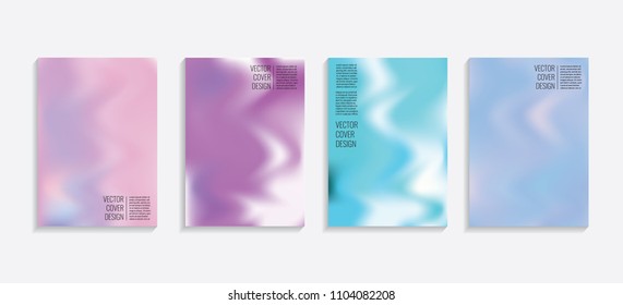 Modern covers with gradient wavy shapes. Futuristic minimal design with a multi-colored bionic background. A4 format. Eps10 vector. For poster, layout, placard, grunge paper, card, book.