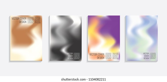 Modern covers with gradient wavy shapes. Futuristic minimal design with a multi-colored bionic background. A4 format. Eps10 vector. For poster, layout, placard, grunge paper, card, book.