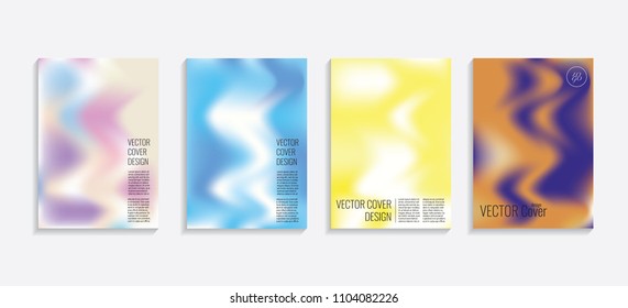 Modern covers with gradient wavy shapes. Futuristic minimal design with a multi-colored bionic background. A4 format. Eps10 vector. For poster, layout, placard, grunge paper, card, book.