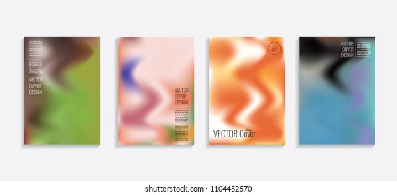 Modern covers with gradient wavy shapes. Futuristic minimal design with a multi-colored bionic background. A4 format. Eps10 vector. For poster, layout, placard, grunge paper, card, book.