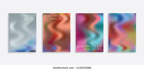 Modern covers with gradient wavy shapes. Futuristic minimal design with a multi-colored bionic background. A4 format. Eps10 vector. For poster, layout, placard, grunge paper, card, book.