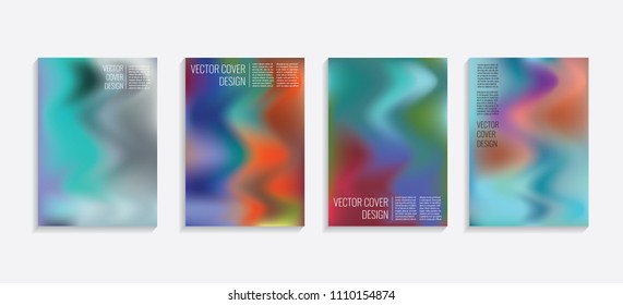 Modern covers with gradient wavy shapes. Futuristic minimal design with a multi-colored bionic background. A4 format. Eps10 vector. For poster, layout, placard, grunge paper, card, book.