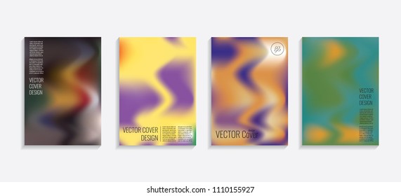 Modern covers with gradient wavy shapes. Futuristic minimal design with a multi-colored bionic background. A4 format. Eps10 vector. For poster, layout, placard, grunge paper, card, book.