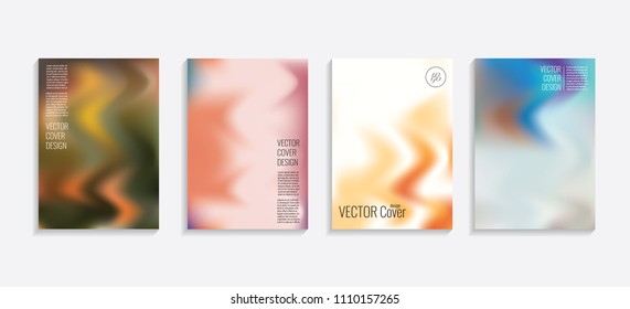 Modern covers with gradient wavy shapes. Futuristic minimal design with a multi-colored bionic background. A4 format. Eps10 vector. For poster, layout, placard, grunge paper, card, book.