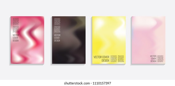 Modern covers with gradient wavy shapes. Futuristic minimal design with a multi-colored bionic background. A4 format. Eps10 vector. For poster, layout, placard, grunge paper, card, book.