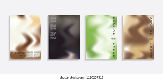 Modern covers with gradient wavy shapes. Futuristic minimal design with a multi-colored bionic background. A4 format. Eps10 vector. For poster, layout, placard, grunge paper, card, book.