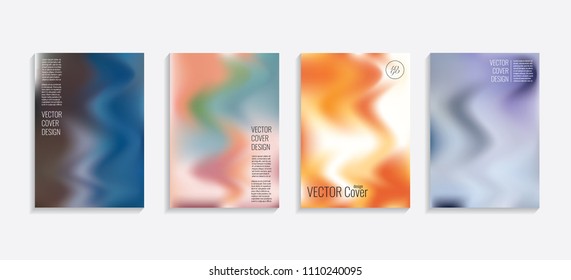 Modern covers with gradient wavy shapes. Futuristic minimal design with a multi-colored bionic background. A4 format. Eps10 vector. For poster, layout, placard, grunge paper, card, book.