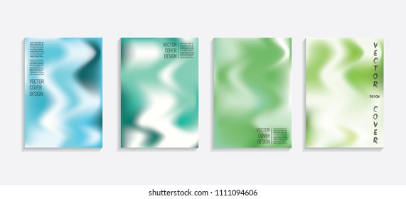 Modern covers with gradient wavy shapes. Futuristic minimal design with a multi-colored bionic background. A4 format. Eps10 vector. For poster, layout, placard, grunge paper, card, book.