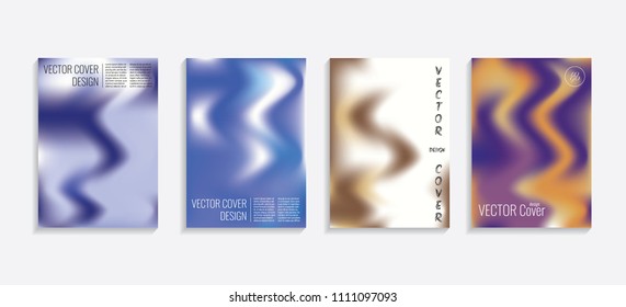 Modern covers with gradient wavy shapes. Futuristic minimal design with a multi-colored bionic background. A4 format. Eps10 vector. For poster, layout, placard, grunge paper, card, book.