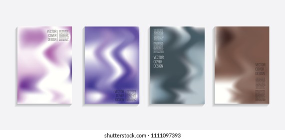 Modern covers with gradient wavy shapes. Futuristic minimal design with a multi-colored bionic background. A4 format. Eps10 vector. For poster, layout, placard, grunge paper, card, book.