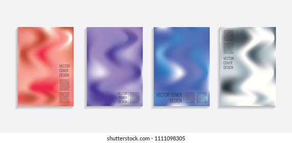 Modern covers with gradient wavy shapes. Futuristic minimal design with a multi-colored bionic background. A4 format. Eps10 vector. For poster, layout, placard, grunge paper, card, book.