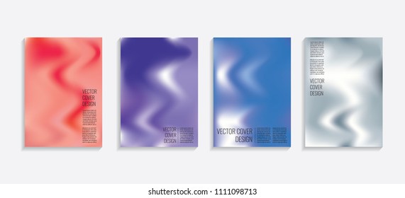 Modern covers with gradient wavy shapes. Futuristic minimal design with a multi-colored bionic background. A4 format. Eps10 vector. For poster, layout, placard, grunge paper, card, book.