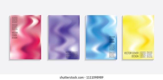 Modern covers with gradient wavy shapes. Futuristic minimal design with a multi-colored bionic background. A4 format. Eps10 vector. For poster, layout, placard, grunge paper, card, book.