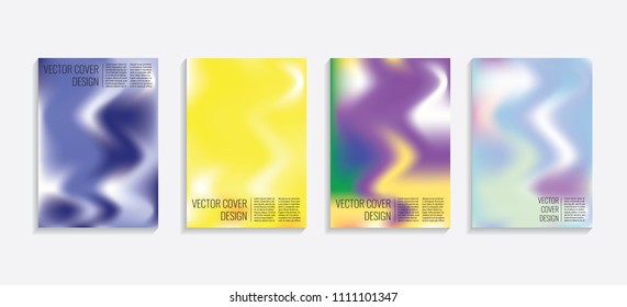 Modern covers with gradient wavy shapes. Futuristic minimal design with a multi-colored bionic background. A4 format. Eps10 vector. For poster, layout, placard, grunge paper, card, book.
