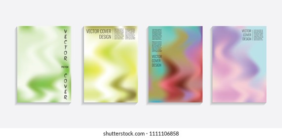 Modern covers with gradient wavy shapes. Futuristic minimal design with a multi-colored bionic background. A4 format. Eps10 vector. For poster, layout, placard, grunge paper, card, book.
