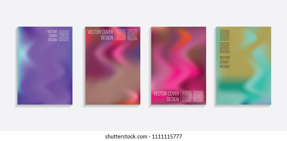 Modern covers with gradient wavy shapes. Futuristic minimal design with a multi-colored bionic background. A4 format. Eps10 vector. For poster, layout, placard, grunge paper, card, book.