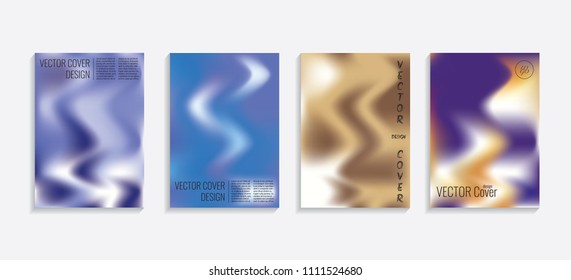 Modern covers with gradient wavy shapes. Futuristic minimal design with a multi-colored bionic background. A4 format. Eps10 vector. For poster, layout, placard, grunge paper, card, book.