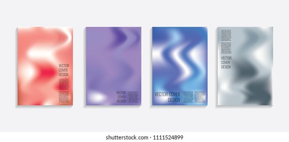 Modern covers with gradient wavy shapes. Futuristic minimal design with a multi-colored bionic background. A4 format. Eps10 vector. For poster, layout, placard, grunge paper, card, book.