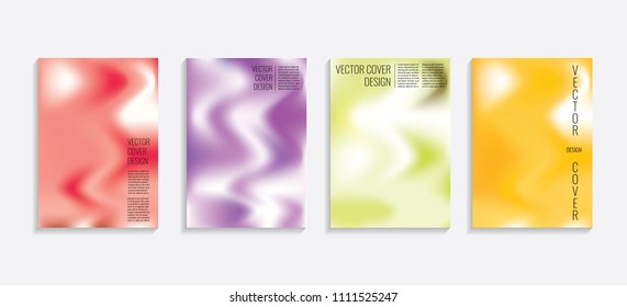 Modern covers with gradient wavy shapes. Futuristic minimal design with a multi-colored bionic background. A4 format. Eps10 vector. For poster, layout, placard, grunge paper, card, book.