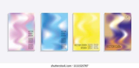 Modern covers with gradient wavy shapes. Futuristic minimal design with a multi-colored bionic background. A4 format. Eps10 vector. For poster, layout, placard, grunge paper, card, book.