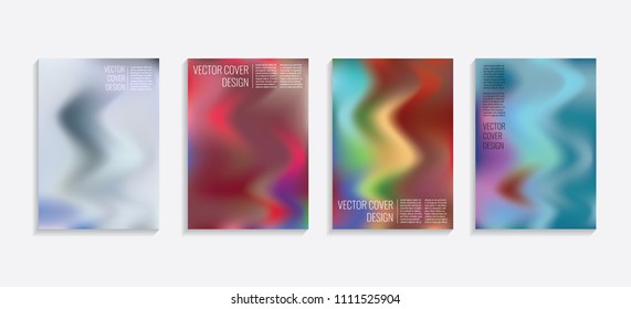 Modern covers with gradient wavy shapes. Futuristic minimal design with a multi-colored bionic background. A4 format. Eps10 vector. For poster, layout, placard, grunge paper, card, book.