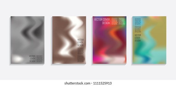 Modern covers with gradient wavy shapes. Futuristic minimal design with a multi-colored bionic background. A4 format. Eps10 vector. For poster, layout, placard, grunge paper, card, book.