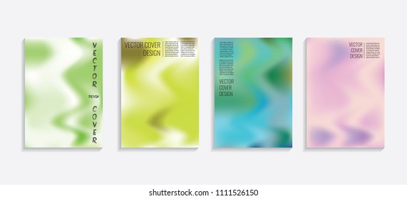 Modern covers with gradient wavy shapes. Futuristic minimal design with a multi-colored bionic background. A4 format. Eps10 vector. For poster, layout, placard, grunge paper, card, book.