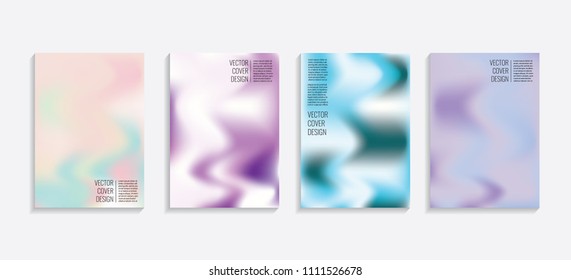 Modern covers with gradient wavy shapes. Futuristic minimal design with a multi-colored bionic background. A4 format. Eps10 vector. For poster, layout, placard, grunge paper, card, book.