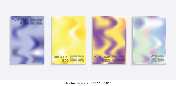 Modern covers with gradient wavy shapes. Futuristic minimal design with a multi-colored bionic background. A4 format. Eps10 vector. For poster, layout, placard, grunge paper, card, book.