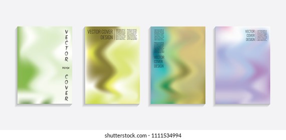 Modern covers with gradient wavy shapes. Futuristic minimal design with a multi-colored bionic background. A4 format. Eps10 vector. For poster, layout, placard, grunge paper, card, book.