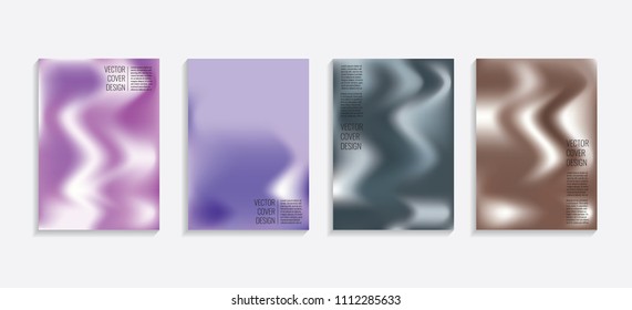Modern covers with gradient wavy shapes. Futuristic minimal design with a multi-colored bionic background. A4 format. Eps10 vector. For poster, layout, placard, grunge paper, card, book.